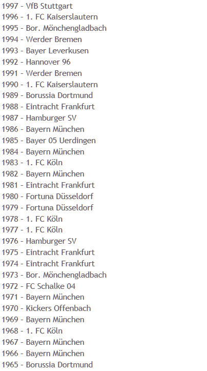 Liste deutsche Pokalsieger 1965-1997