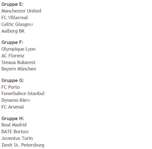Champions League Gruppen E-H 2008-08-29
