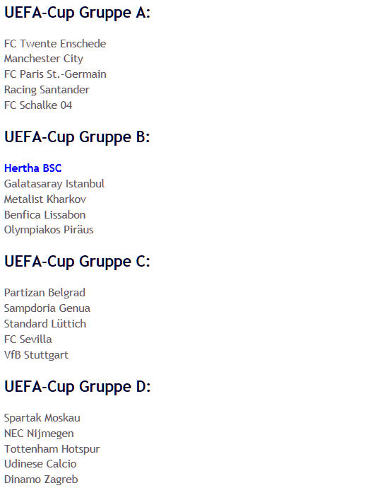 Auslosung UEFA-Cup-Gruppen A-D 2008