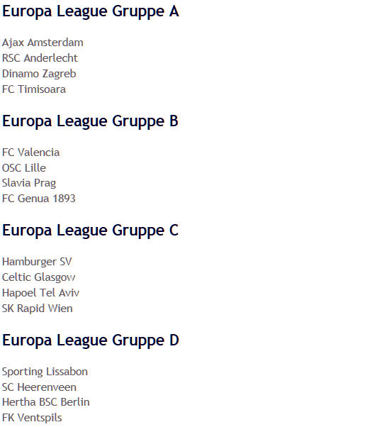 UEFA-Europa-League-Gruppen 2009 A-D