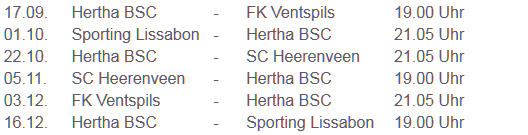 Hertha Lissabon Heerenveen Ventspils UEFA-Europa-League
