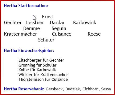Hertha BSC – Dynamo Dresden - 2:0 (2:0) - Mannschaftsaufstellung - November - 2025