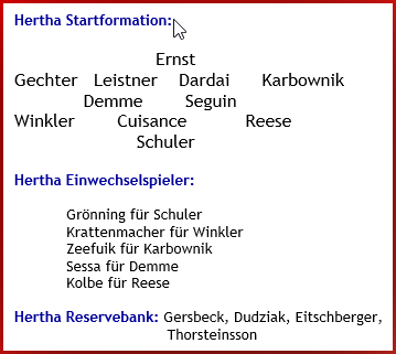 Hertha BSC – Eintracht Braunschweig - 1:0 (0:0) - Mannschaftsaufstellung - November - 2025