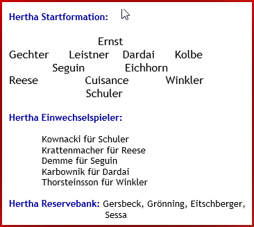 Hertha BSC – 1. FC Kaiserslautern - 6:1 (3:1) - Mannschaftsaufstellung - Dezember - 2025