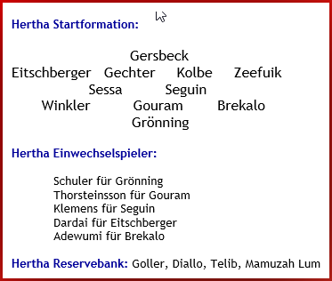 VfL Bochum - Hertha BSC – 0:1 - Mannschaftsaufstellung - August - 2026